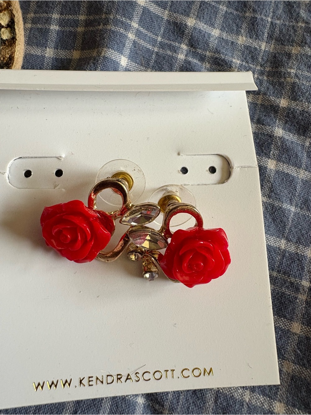 Red Rose Stud Earrings with Crystal Accents